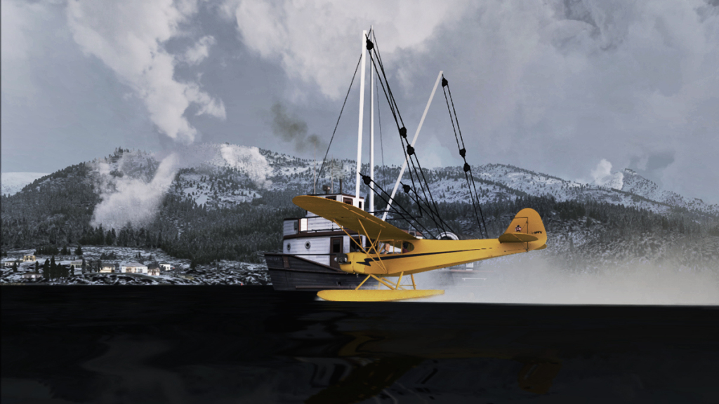 Piper Cub na tle trawlera (ruch AI z RTMM)