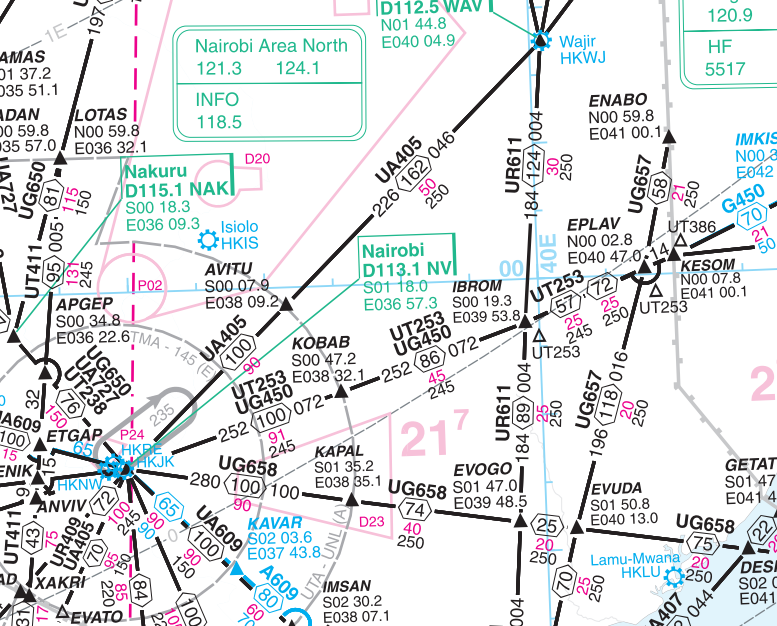 Okolice Nairobi (źródło: Mapa dróg lotniczych - Navigraph)